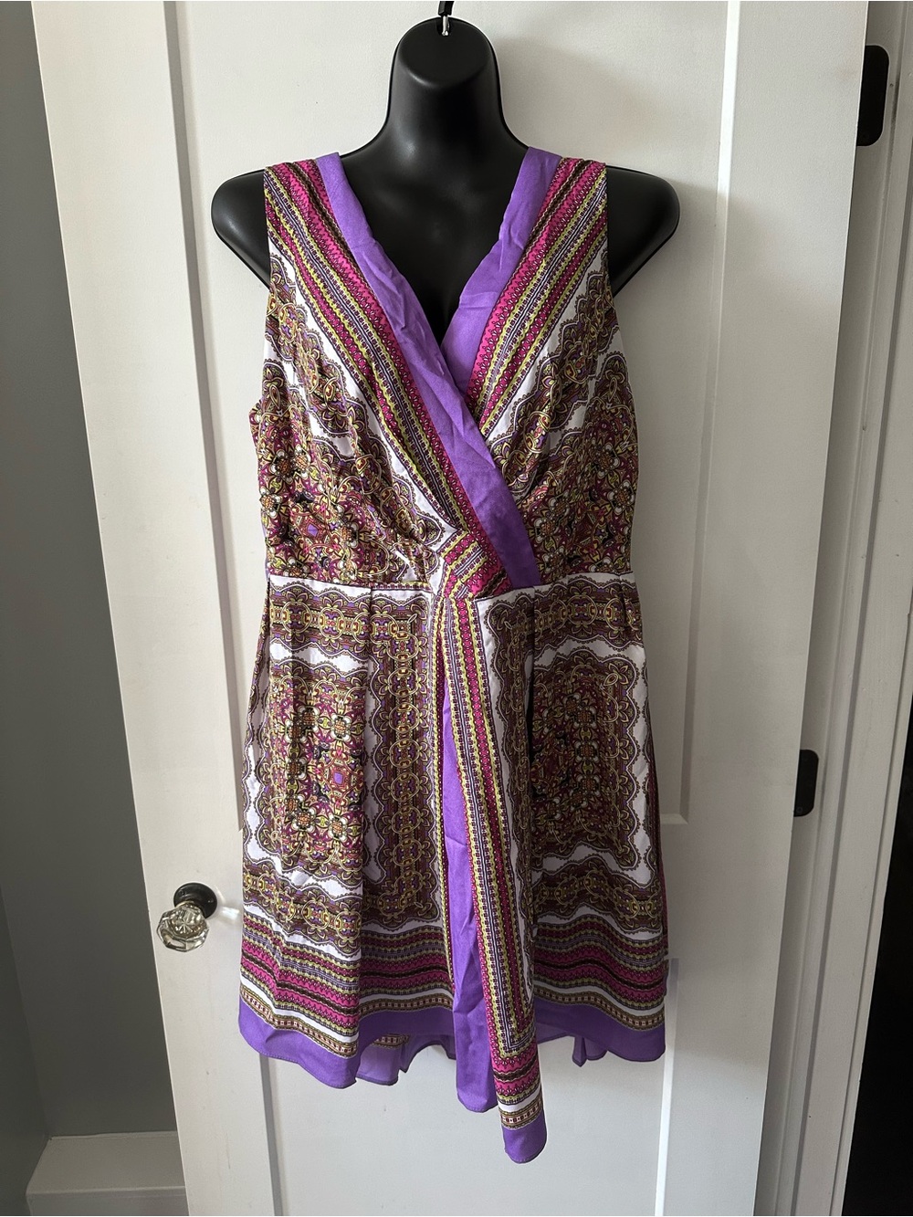 Danny & Nicole 18W Purple Paisley-Print Sleeveless Mini Dress